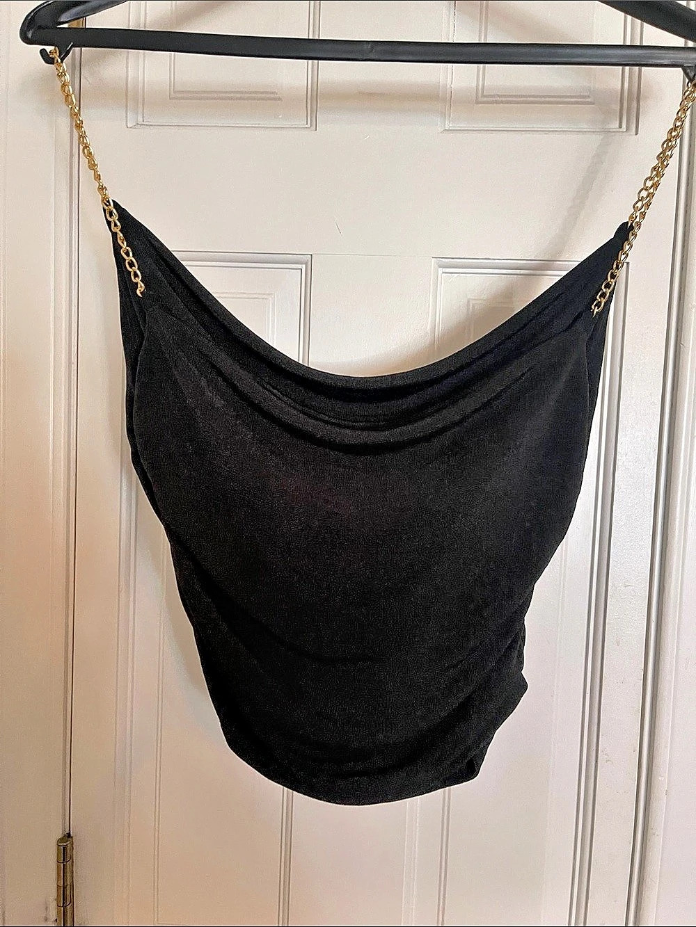 Wearever AM1458 Black Chain Strap Crop Top Women Small Party Date Night